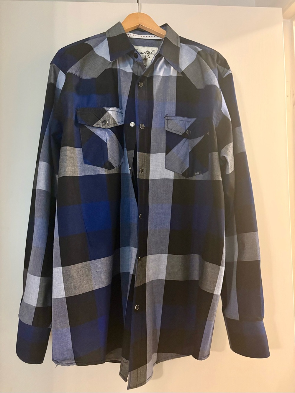 Casual Blue Plaid snapped-Down Shirt